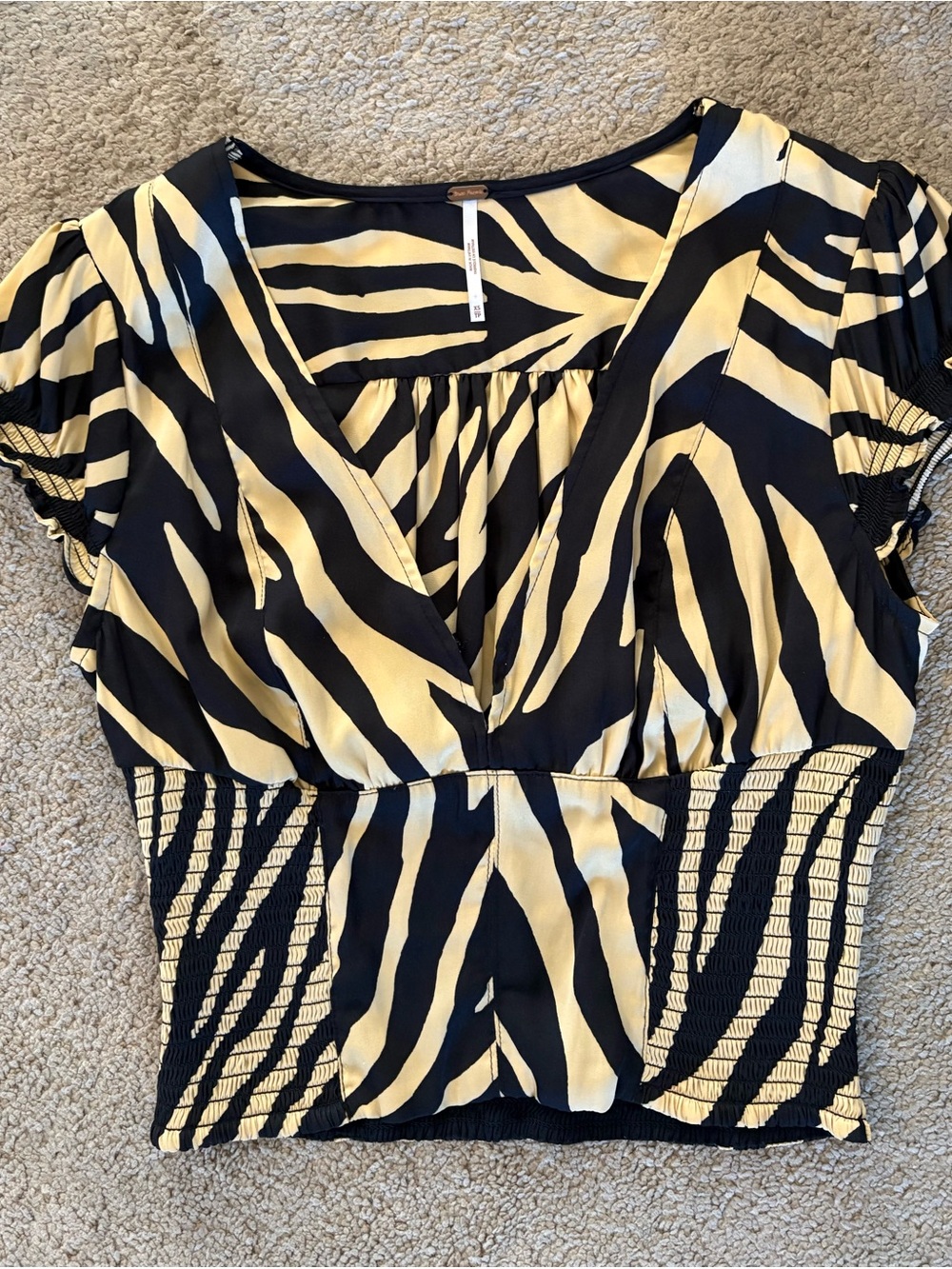 Free People Black and Gold Zebra Print Crop Top Size XS